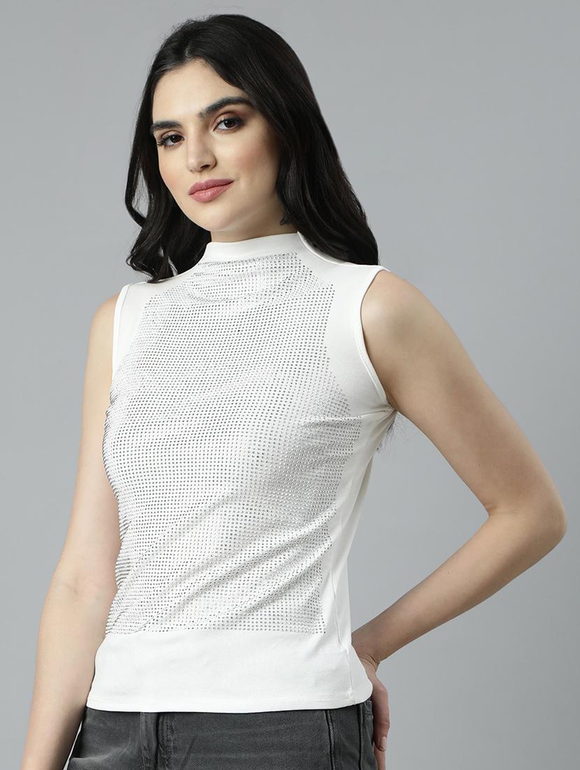 off white cotton blend regular top - 21023827 - Standard Image - 1