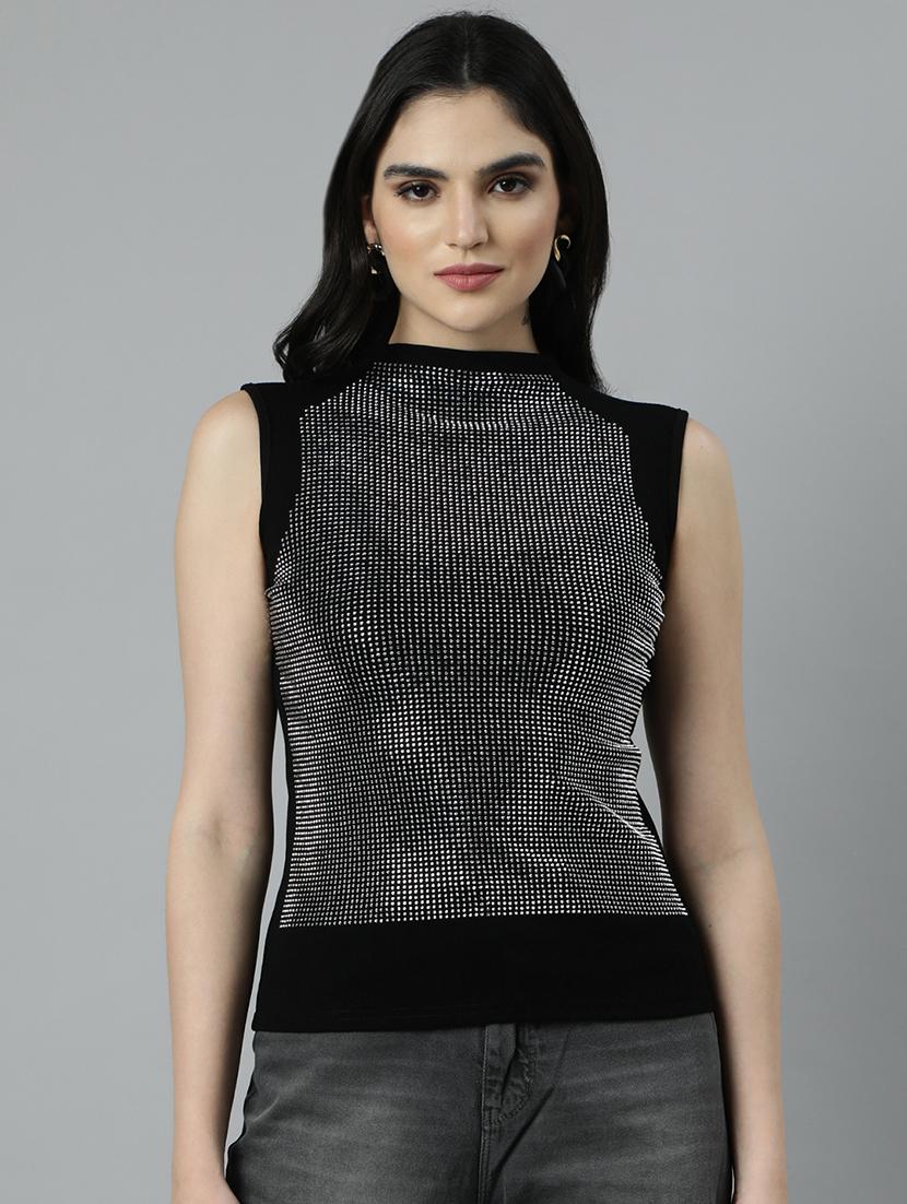 black cotton blend regular top - 21023829 - Zoom Image - 0