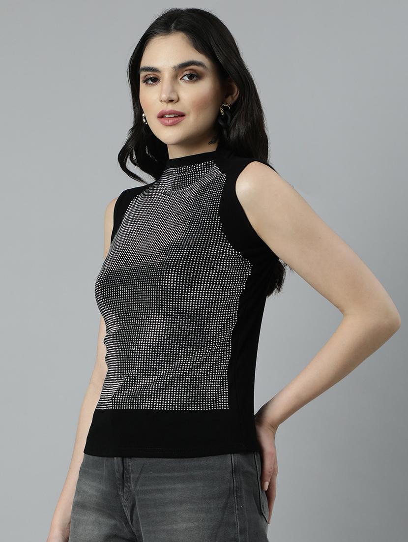 black cotton blend regular top - 21023829 - Standard Image - 1