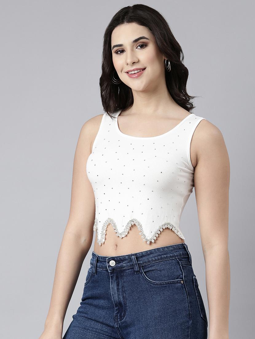 women white embellished crop top - 21023833 - Standard Image - 1