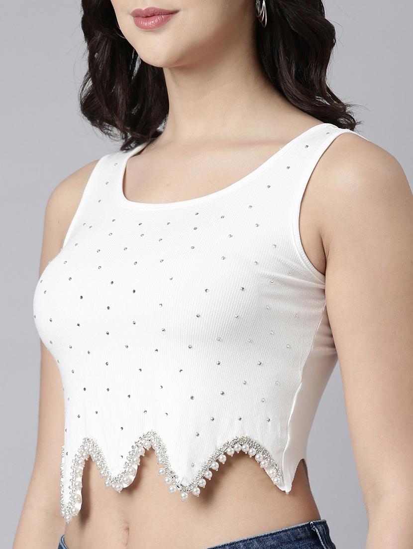 women white embellished crop top - 21023833 - Standard Image - 6