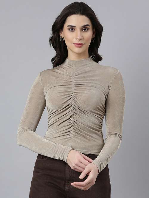 beige lycra regular top - 21023844 -  Standard Image - 0