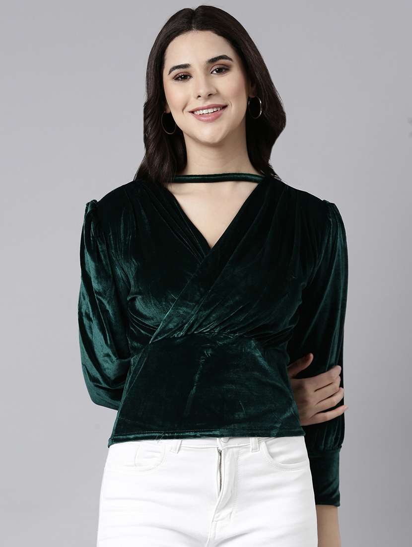 women green solids long sleeves top
