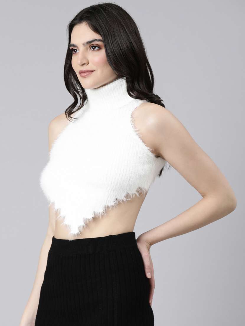 women white solids sleeveless crop top - 21023853 -  Standard Image - 1