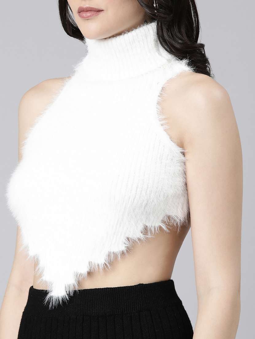 women white solids sleeveless crop top - 21023853 -  Standard Image - 6