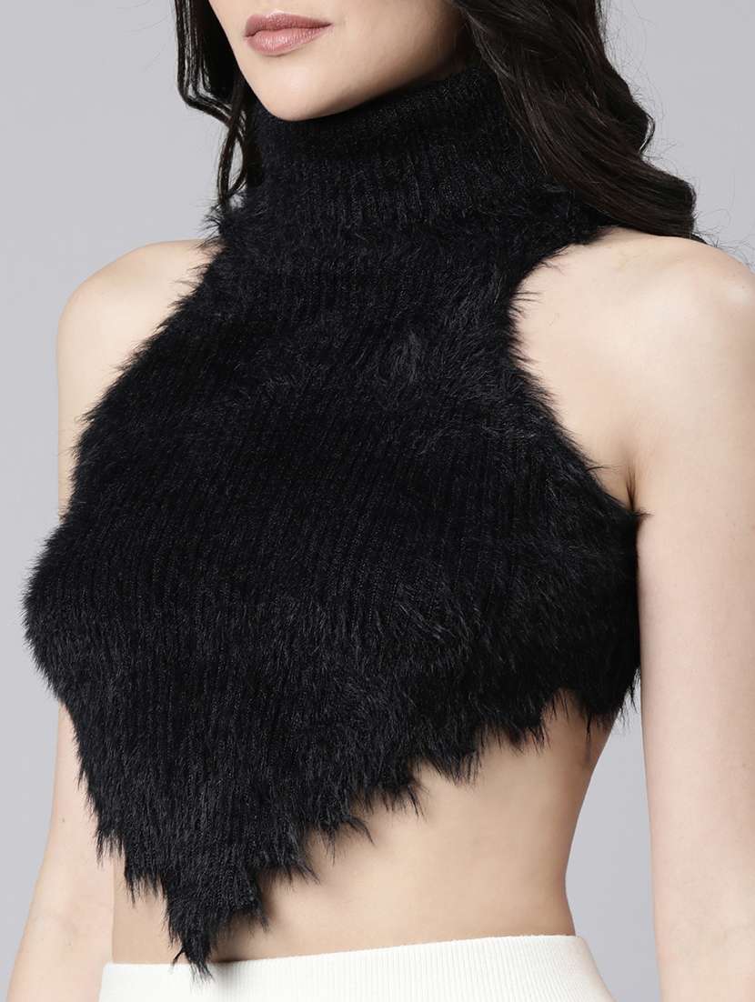 women black solids sleeveless crop top - 21023854 -  Standard Image - 6