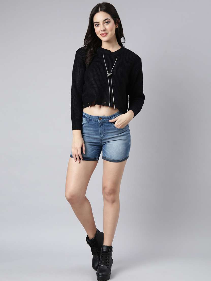 women black solids long sleeves crop top - 21023864 -  Standard Image - 4