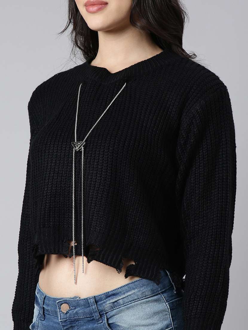 women black solids long sleeves crop top - 21023864 -  Standard Image - 6