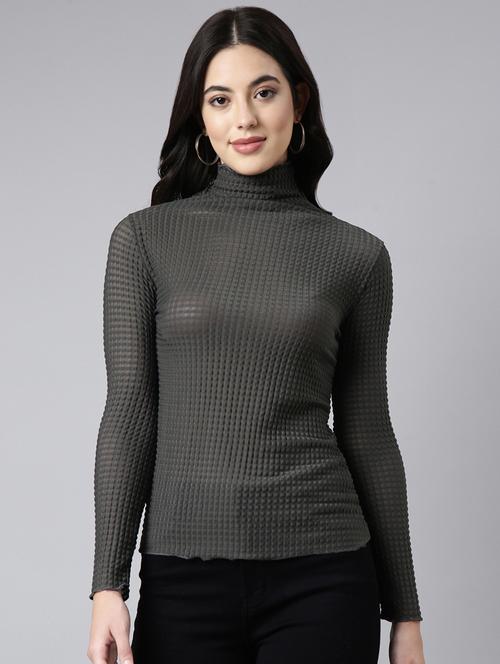 women grey solids long sleeves top - 21023869 - Standard Image - 0