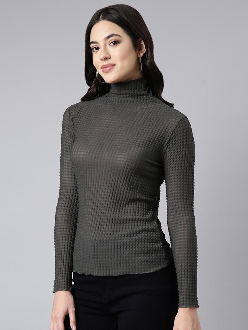 women grey solids long sleeves top - 21023869 - Standard Image - 1