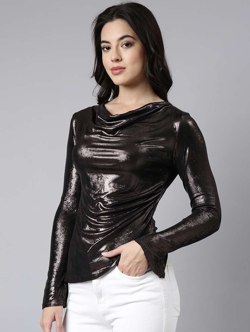 women solid cowl neck long sleeves top - 21023883 -  Standard Image - 1