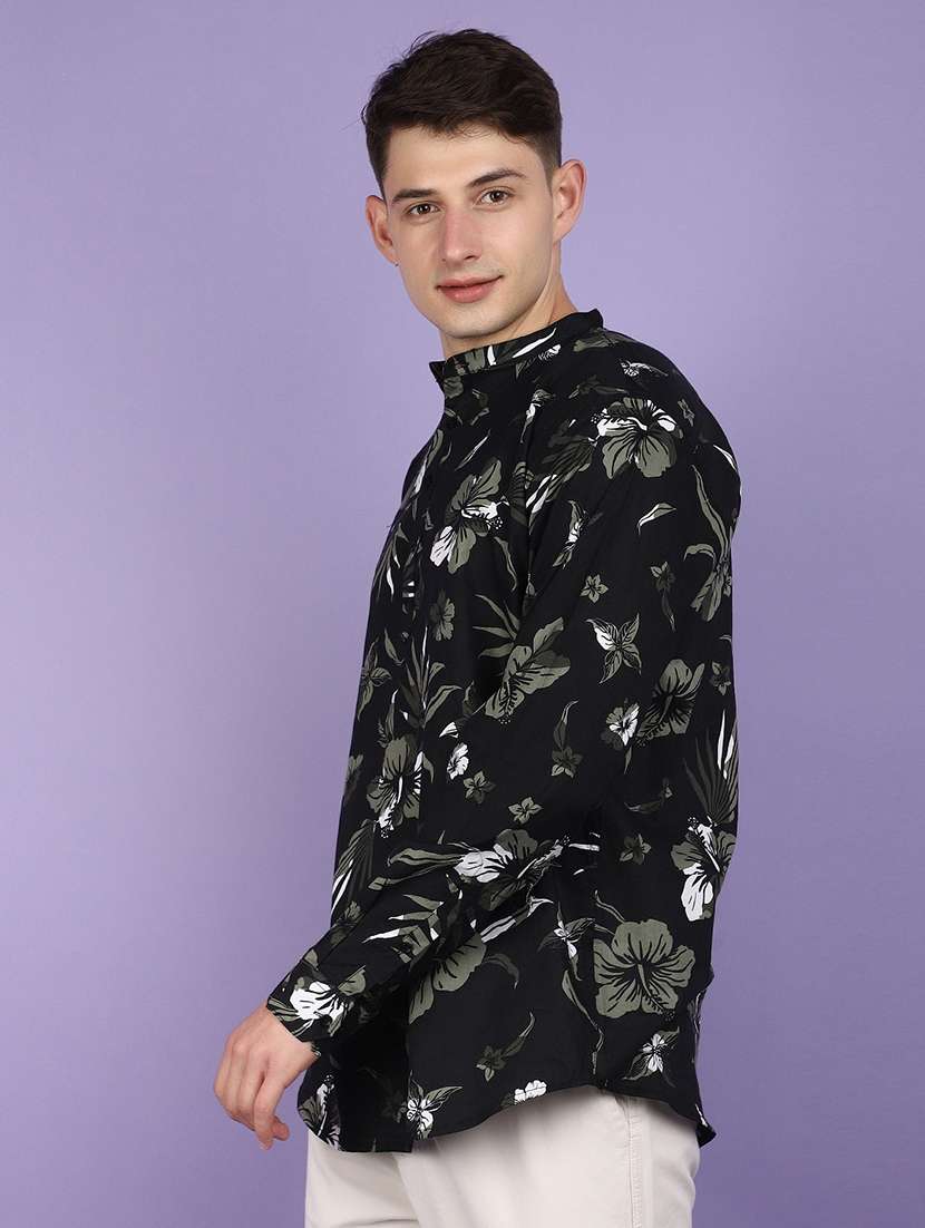 men floral print long sleeves short kurta - 21023952 -  Standard Image - 1