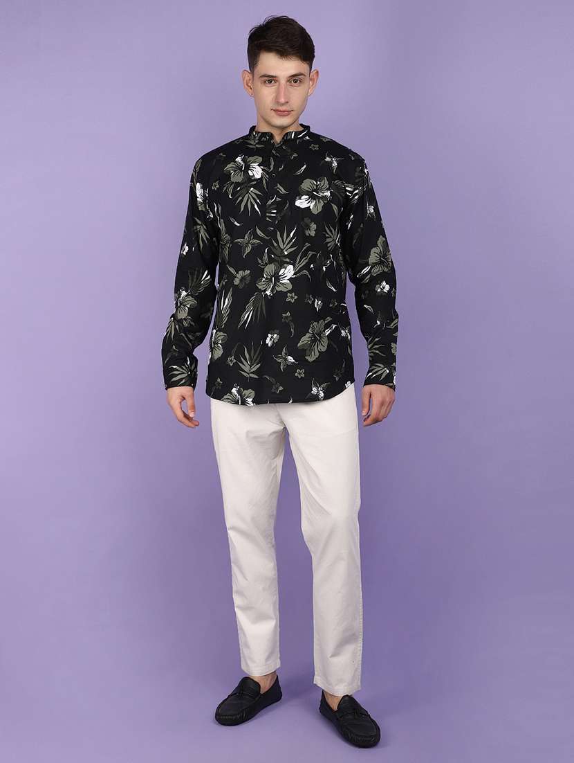 men floral print long sleeves short kurta - 21023952 -  Standard Image - 4