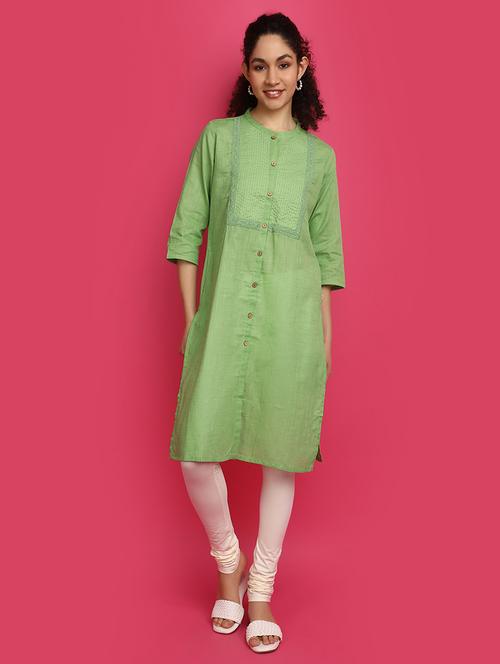 green cotton straight kurta - 21023953 - Standard Image - 0