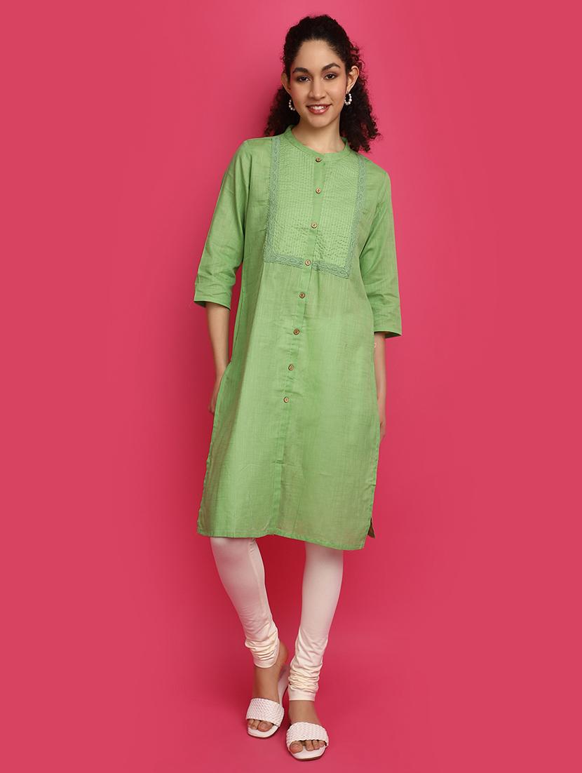 green cotton straight kurta - 21023953 - Zoom Image - 0