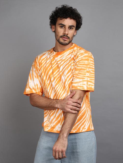 men orange tie & dye printed casual t-shirt - 21024033 - Standard Image - 0