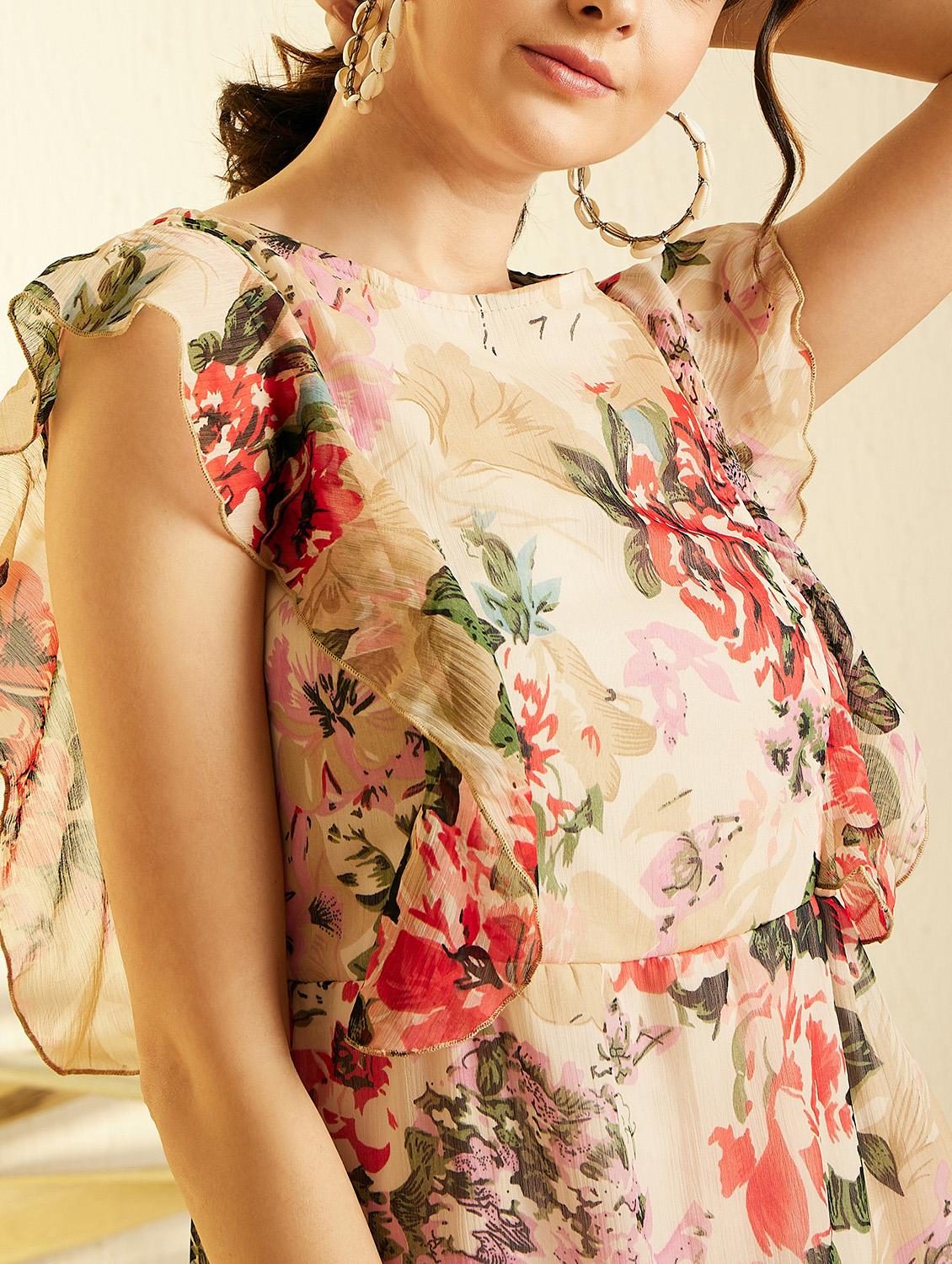 women floral print chiffon gown dress - 21024145 - Standard Image - 4