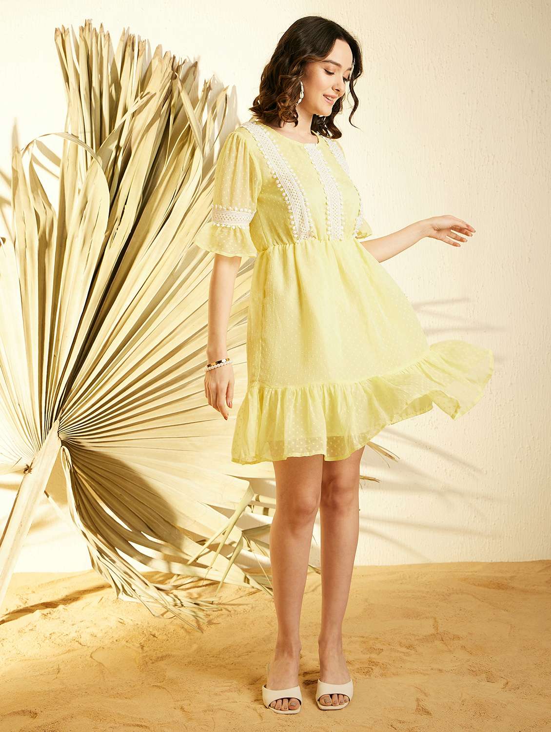 yellow chiffon tiered  dress - 21024152 -  Standard Image - 1