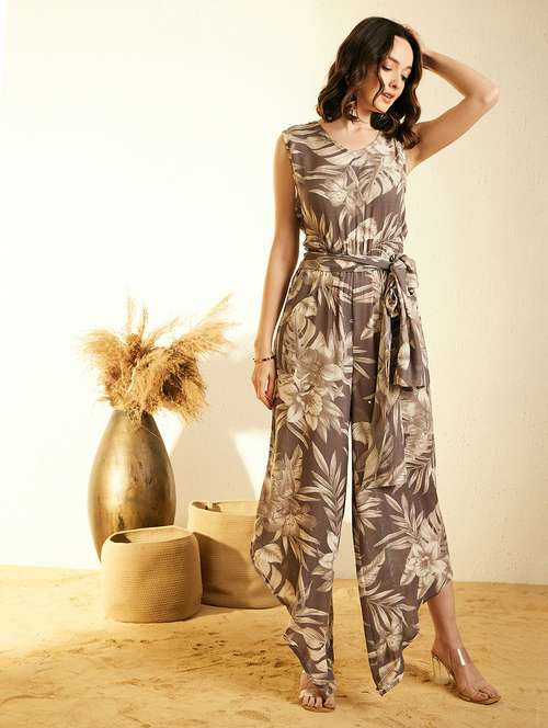 Brown Rayon Full Leg Jumpsuit