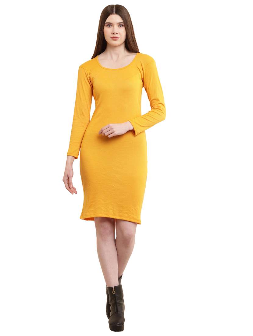 solid yellow bodycon dress