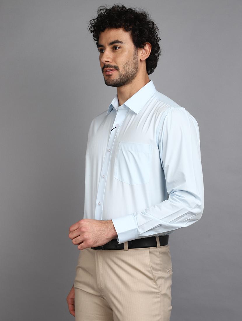 men light blue solid regular fit collared casual shirt - 21024391 - Standard Image - 1