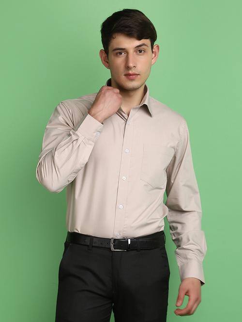 men beige regular fit long sleeve formal shirt - 21024392 -  Standard Image - 0