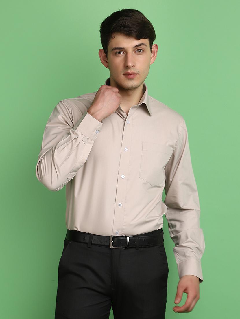 men beige regular fit long sleeve formal shirt