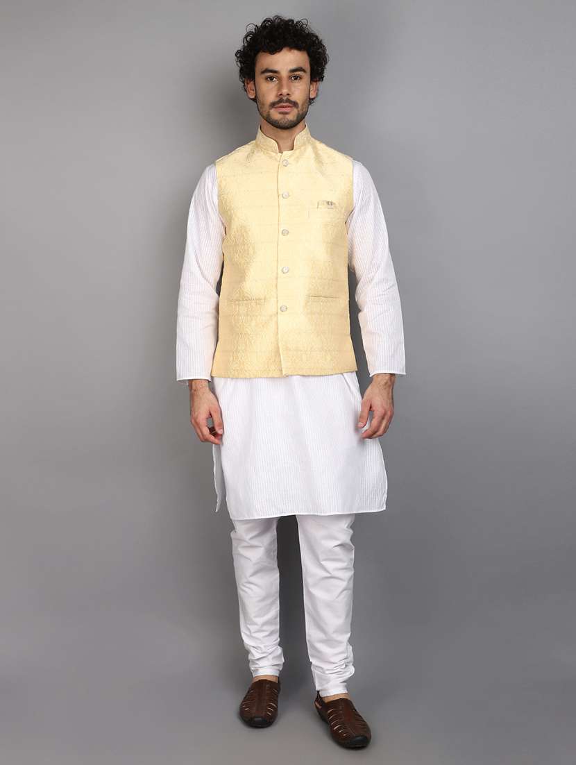 men mandarin neck self design nehru jacket - 21024408 -  Standard Image - 1
