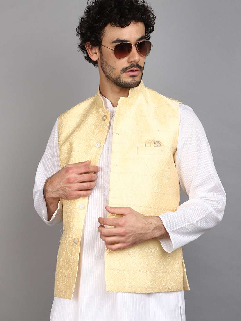 men mandarin neck self design nehru jacket - 21024408 -  Standard Image - 4