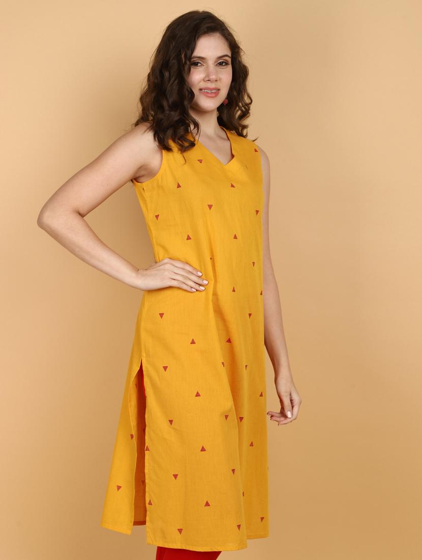women yellow cotton straight kurta - 21024415 - Standard Image - 1