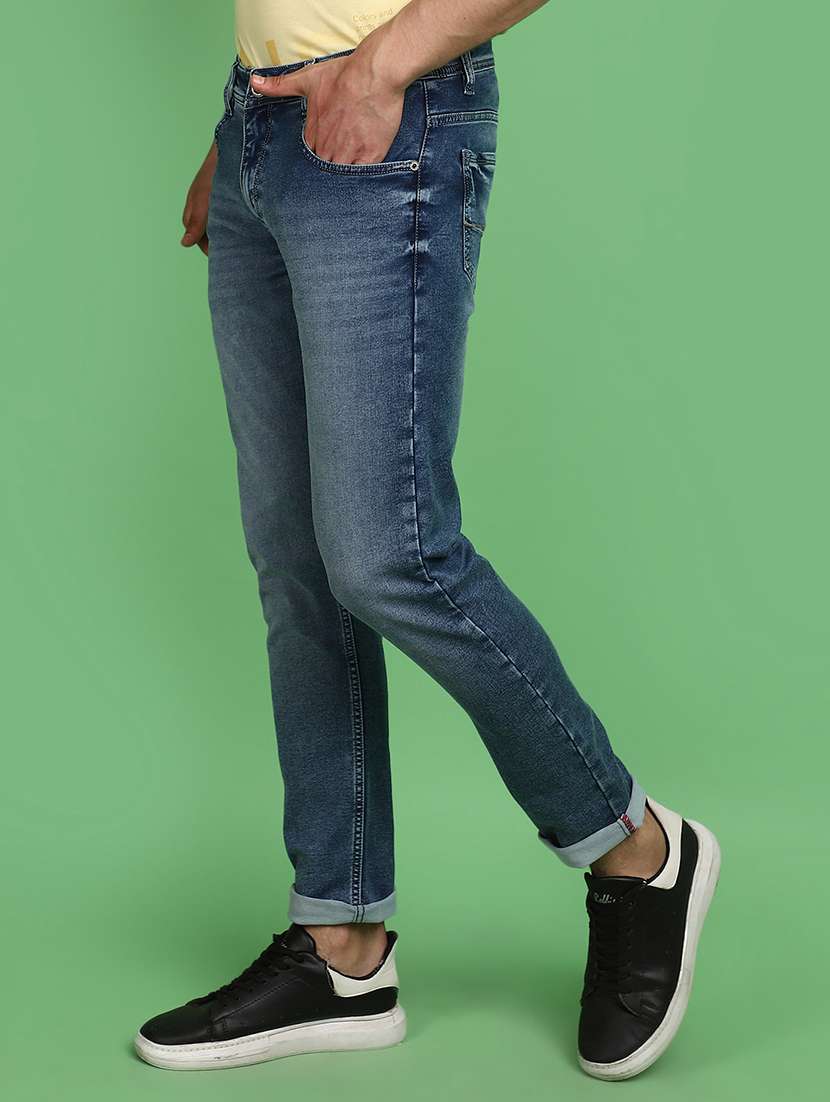 men solid blue slim fit jeans - 21024429 -  Standard Image - 1