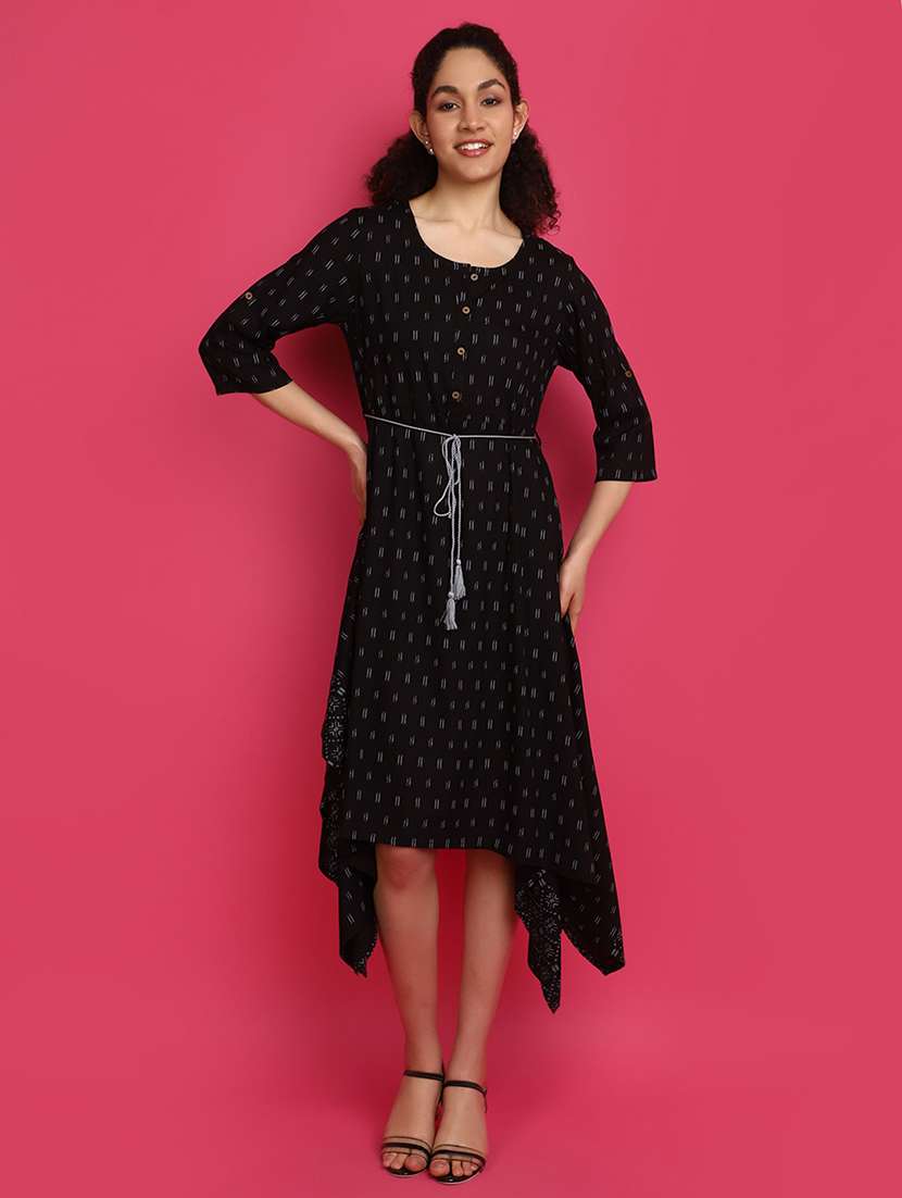black printed asymmetric ethnic dress