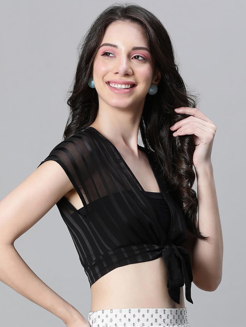 black polyester crop top - 21024599 - Standard Image - 1