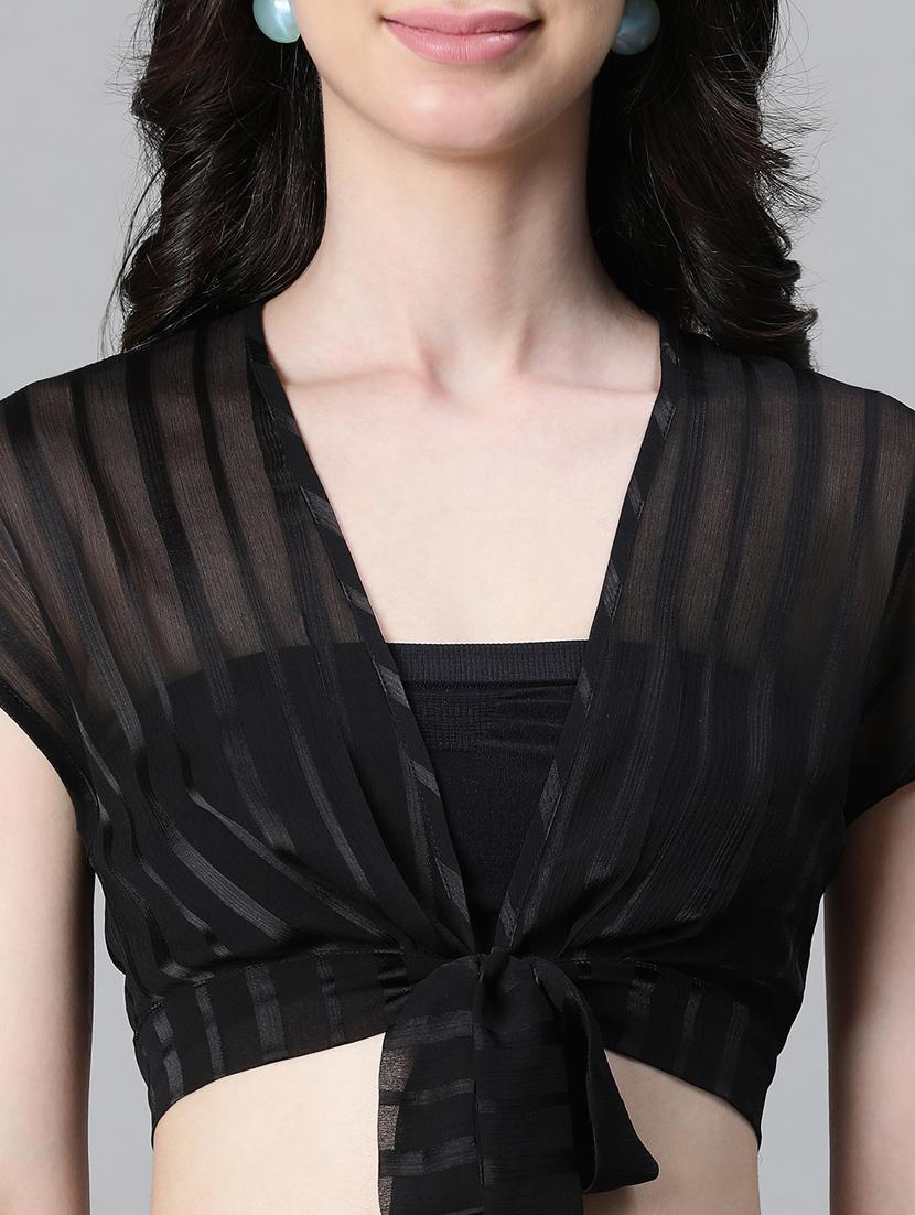 black polyester crop top - 21024599 - Standard Image - 6