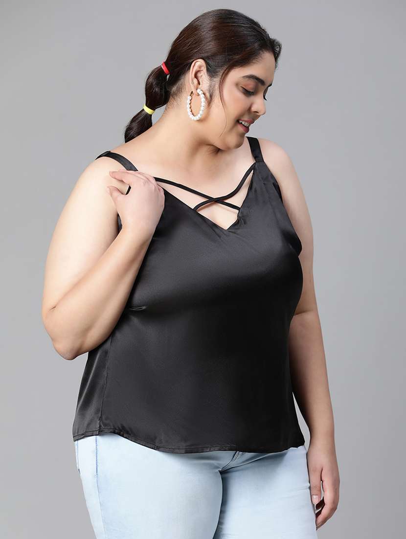 black polyester cami top - 21024601 -  Standard Image - 1