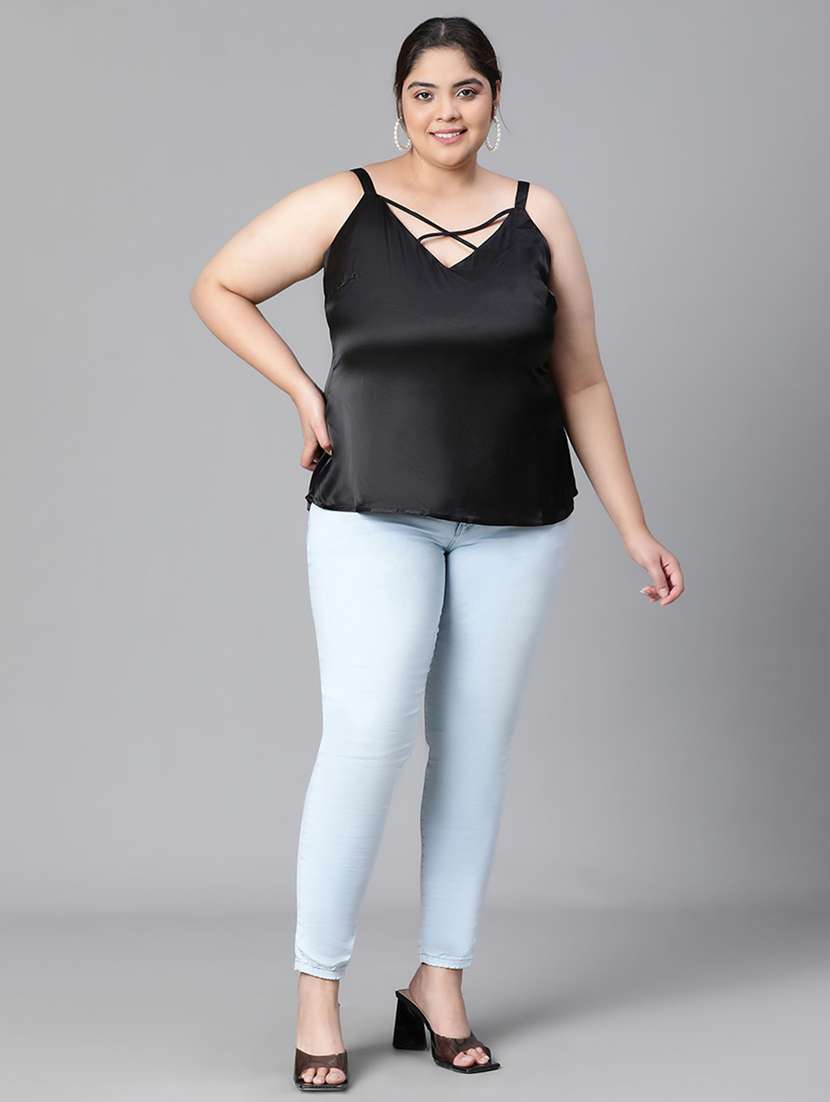 black polyester cami top - 21024601 -  Standard Image - 4