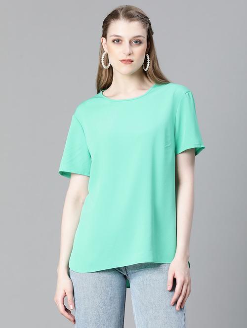 green polyester plain top - 21024604 - Standard Image - 0