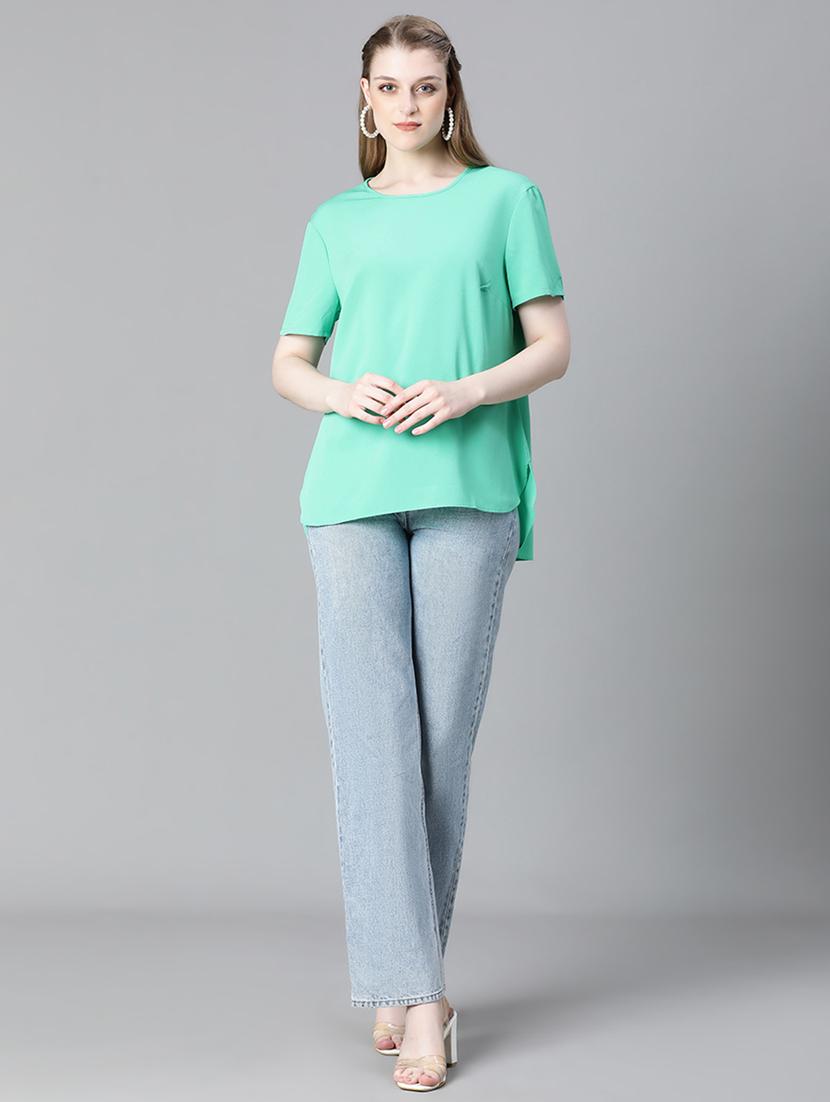 green polyester plain top - 21024604 - Standard Image - 4
