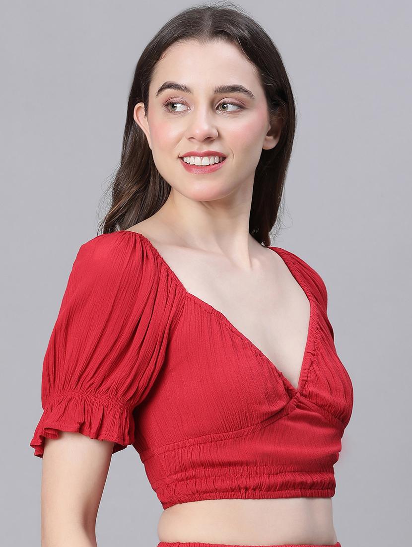 red viscose crop top - 21024605 -  Standard Image - 1