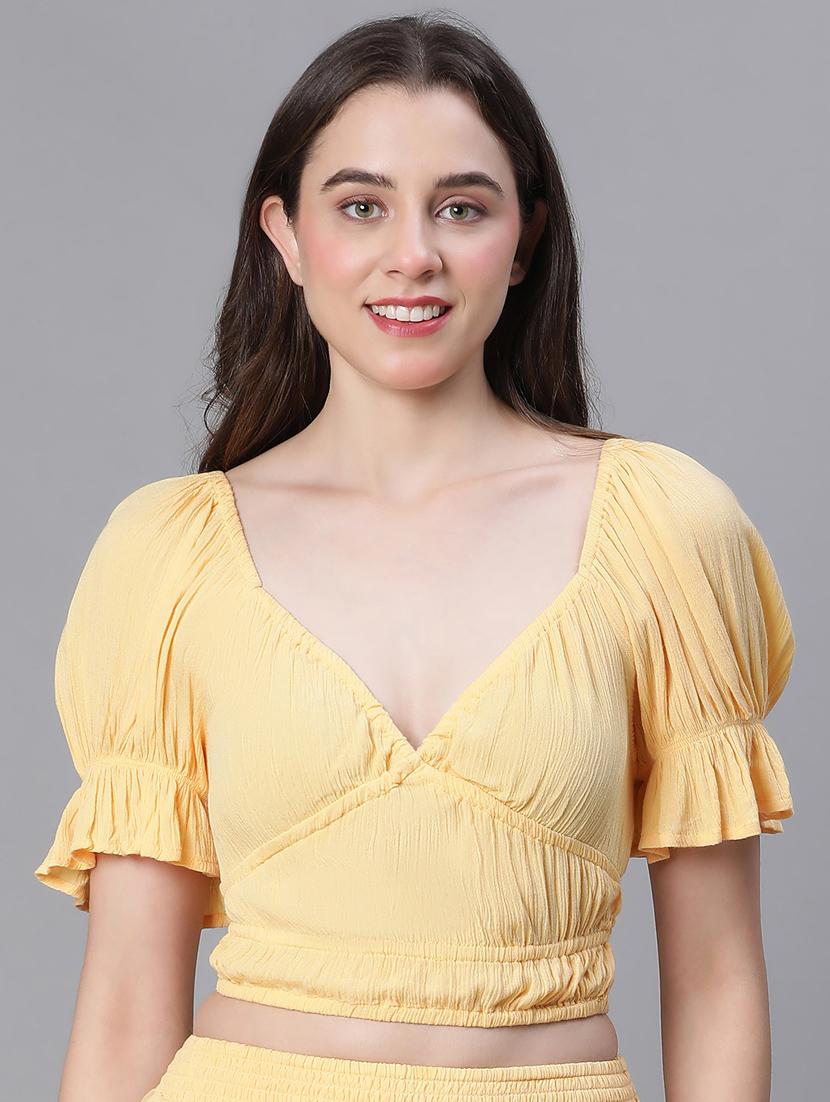 yellow viscose crop top - 21024606 - Zoom Image - 0