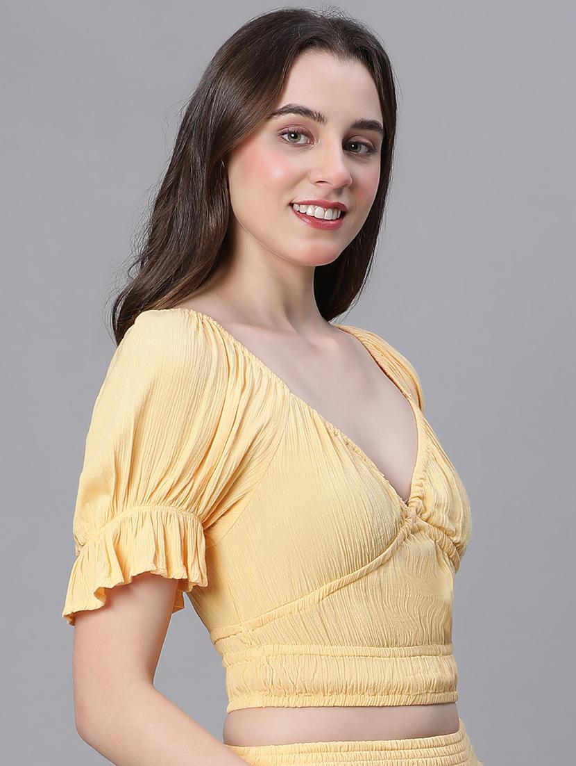 yellow viscose crop top - 21024606 - Standard Image - 1
