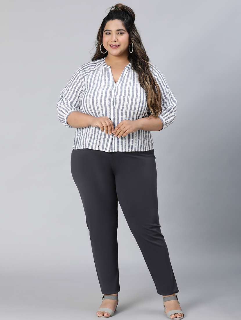 blue & white striped printed plus size top - 21024614 - Standard Image - 4