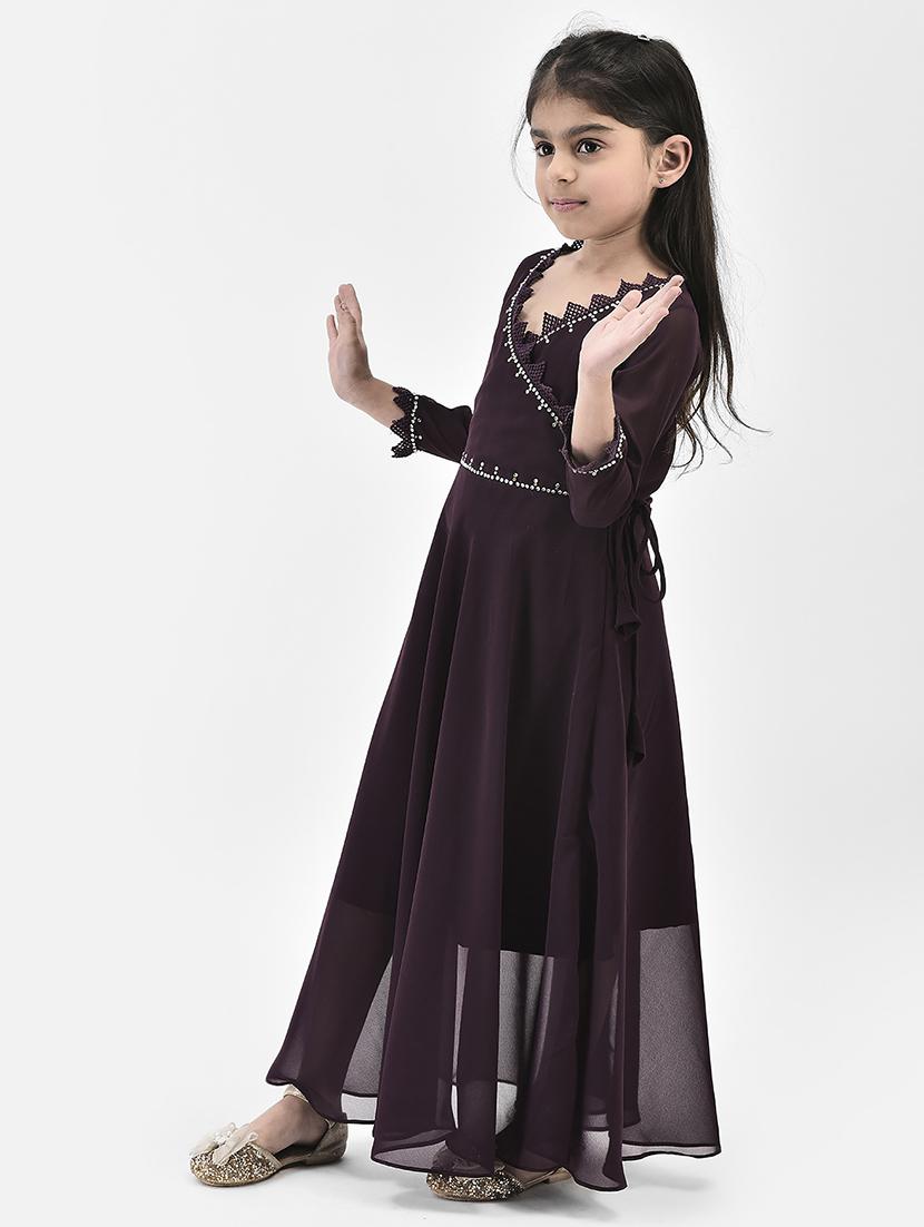 solid purple detailed frock - 21024657 - Standard Image - 1