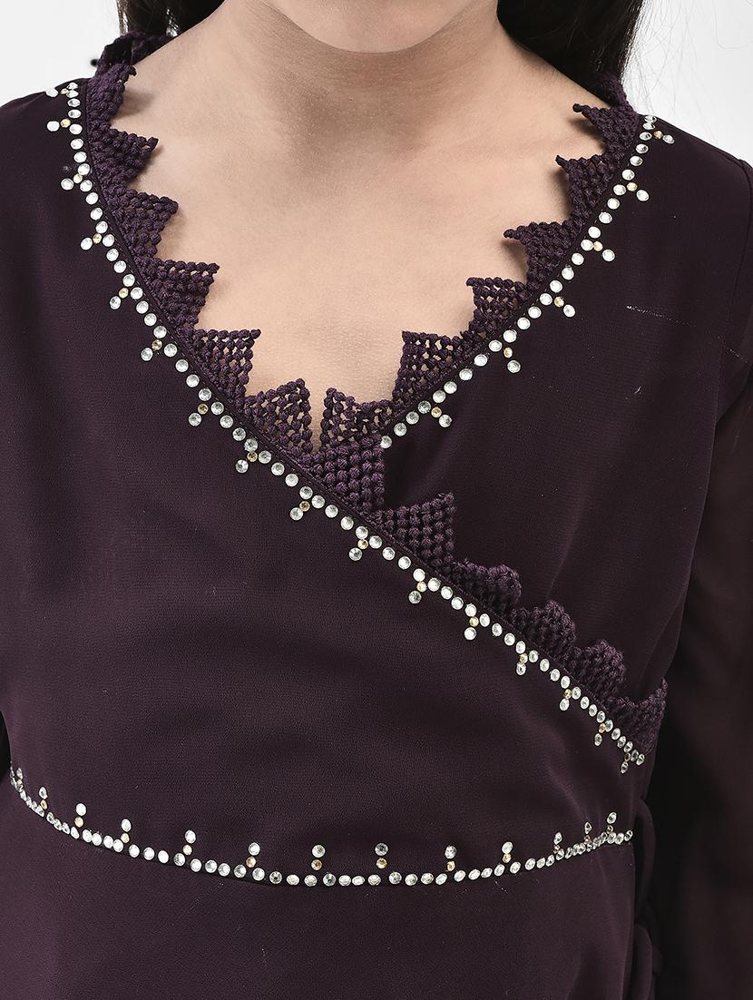 solid purple detailed frock - 21024657 - Standard Image - 4