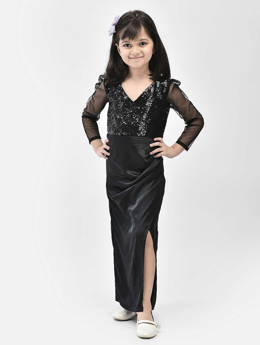 girls black sequins detailed dress