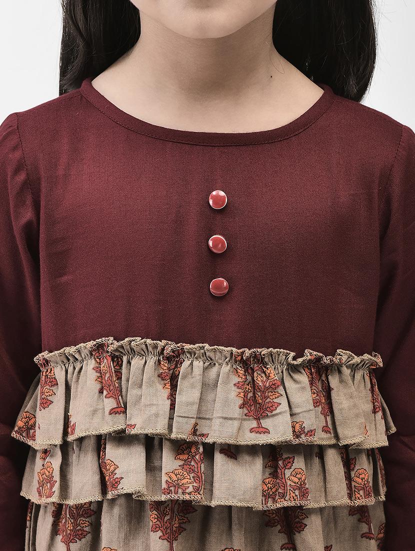 girls maroon prined boat neck frock - 21024672 - Standard Image - 4
