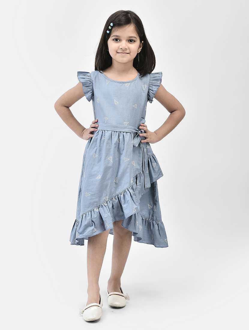 light blue printed detailed frock