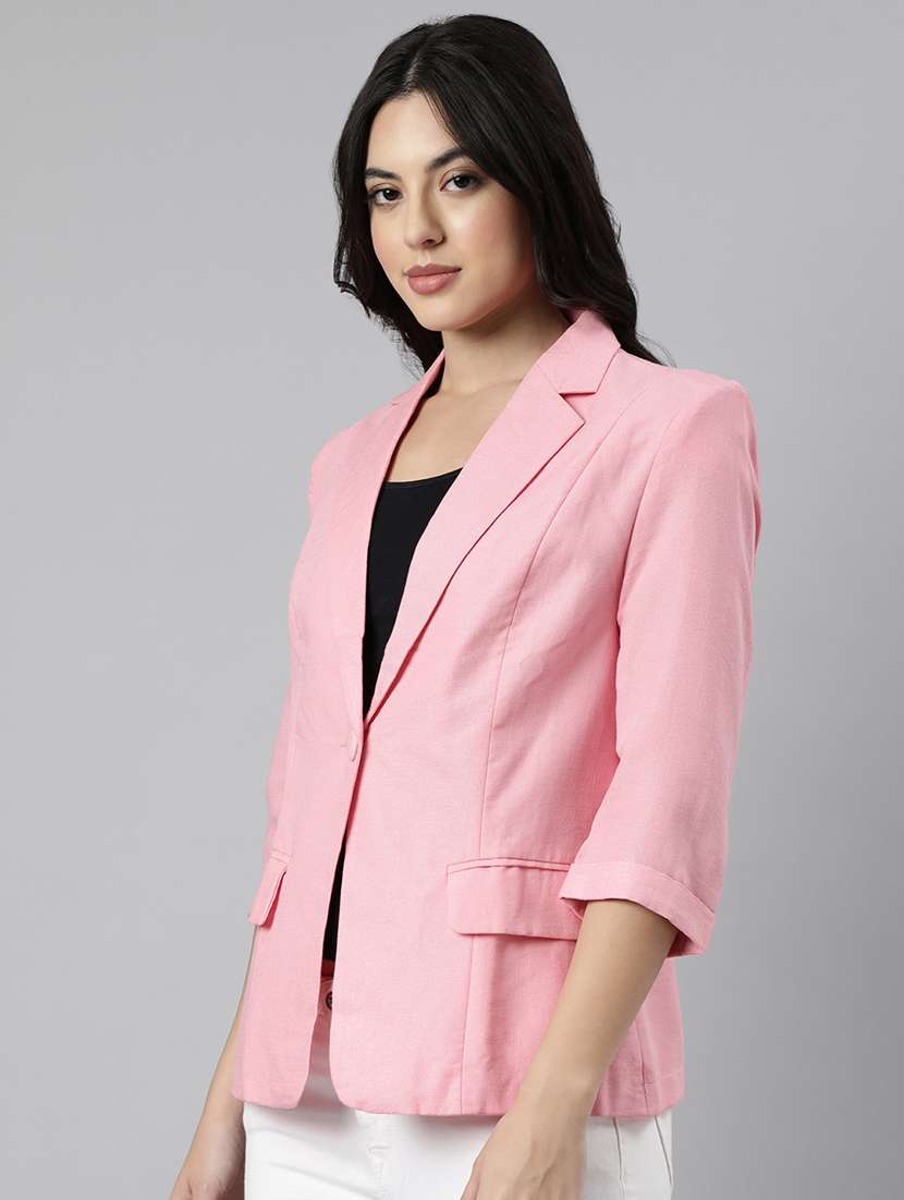 women solids lapel collar single breasted blazer - 21025196 -  Standard Image - 1