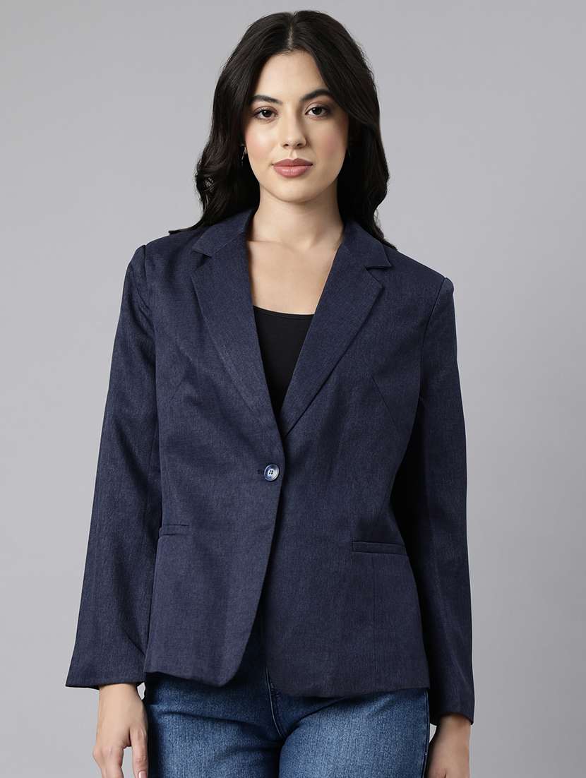 women solids lapel collar single breasted blazer