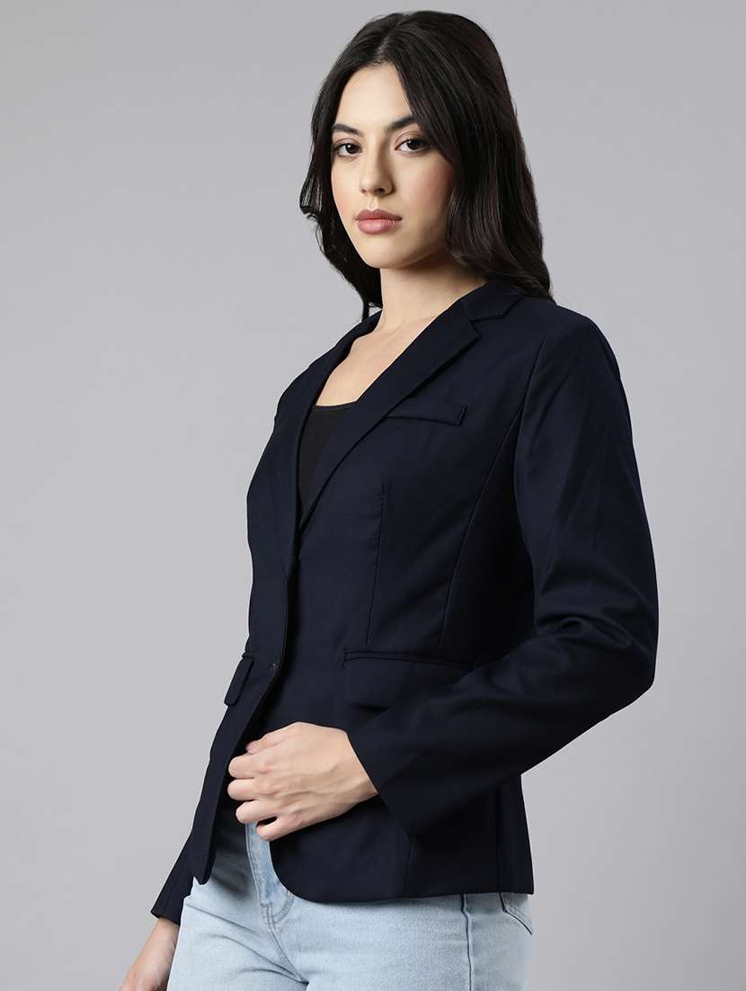 navy blue cotton blend single breasted blazer - 21025203 -  Standard Image - 1